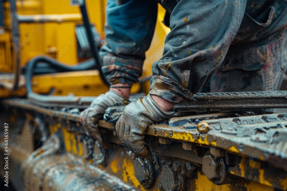 Close up of a worker maintaining heavy machinery