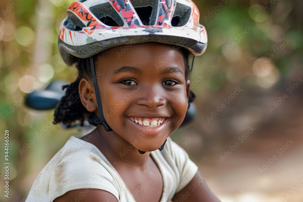 Smiling little girl with bicycle helmet portrait Smiling little girl with bicycle helmet portrait