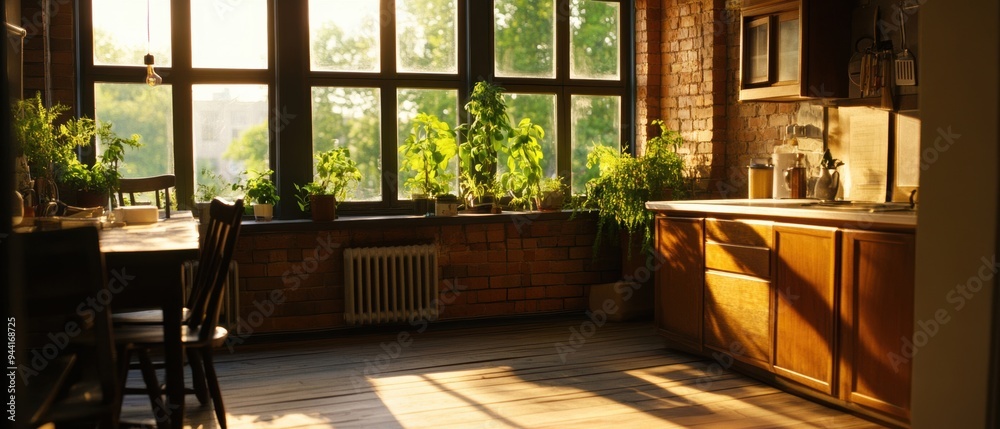 Home improvement in a cozy kitchen with natural light and indoor plants Home improvement in a cozy kitchen with natural light and indoor plants