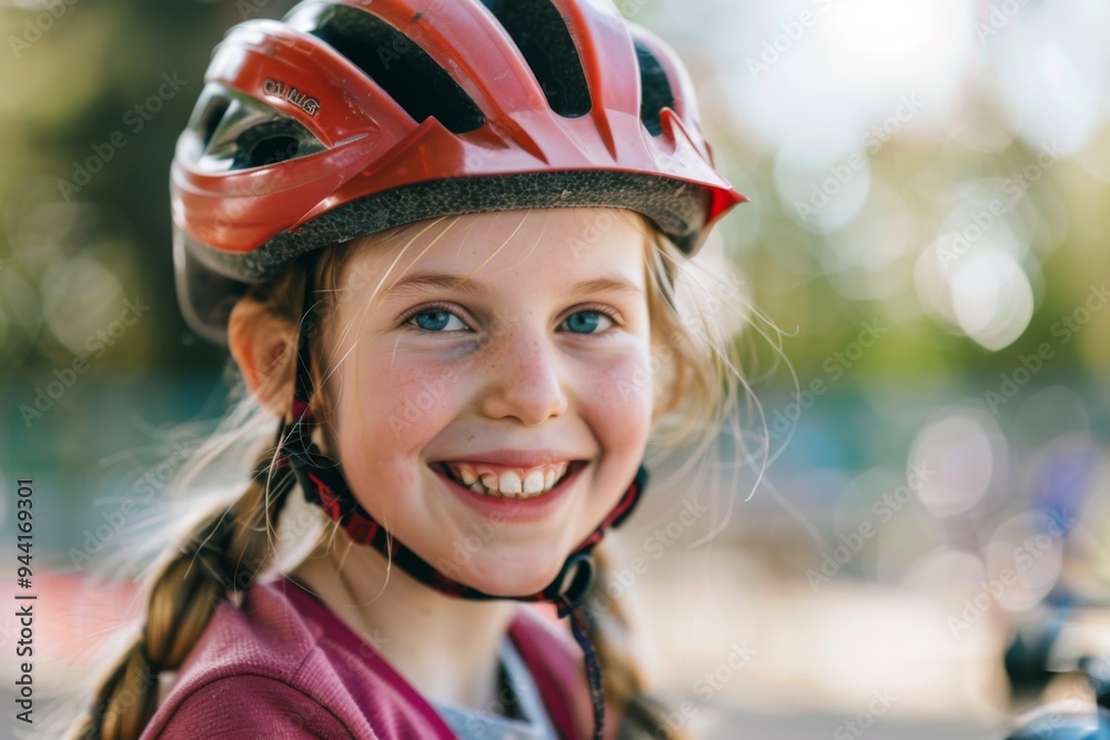 Smiling little girl with bicycle helmet portrait Smiling little girl with bicycle helmet portrait