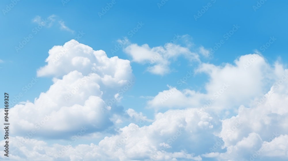 Vast sky with cumulus clouds and bright blue backdrop perfect for copy space Vast sky with cumulus clouds and bright blue backdrop perfect for copy space