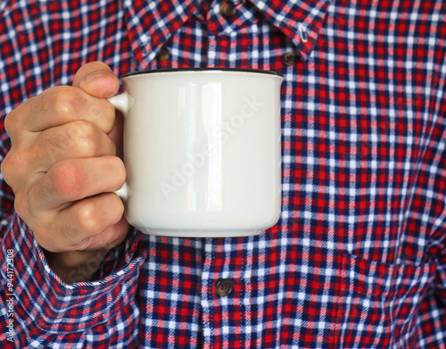 person with cup coffee mug