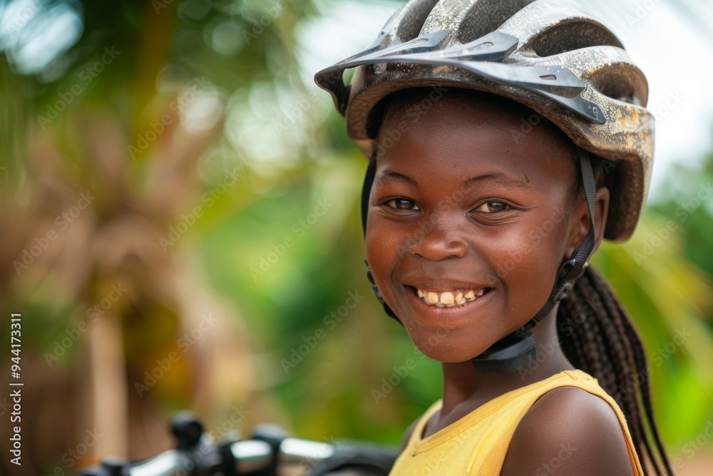 Smiling little girl with bicycle helmet portrait Smiling little girl with bicycle helmet portrait