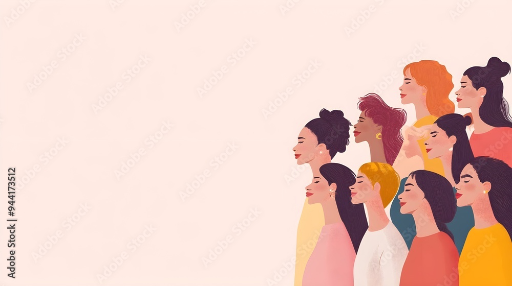 Women's Day Empowerment Poster with Silhouette and Feminist Motifs in Paper Cut Style - 3D Illustration with Copy Space Women's Day Empowerment Poster with Silhouette and Feminist Motifs in Paper Cut Style - 3D Illustration with Copy Space
