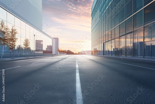 Empty road next to a modern building