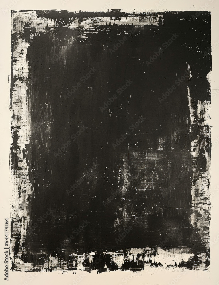 Fototapeta premium Black rectangle shape with slightly rough edge, in the style of distressed screen print