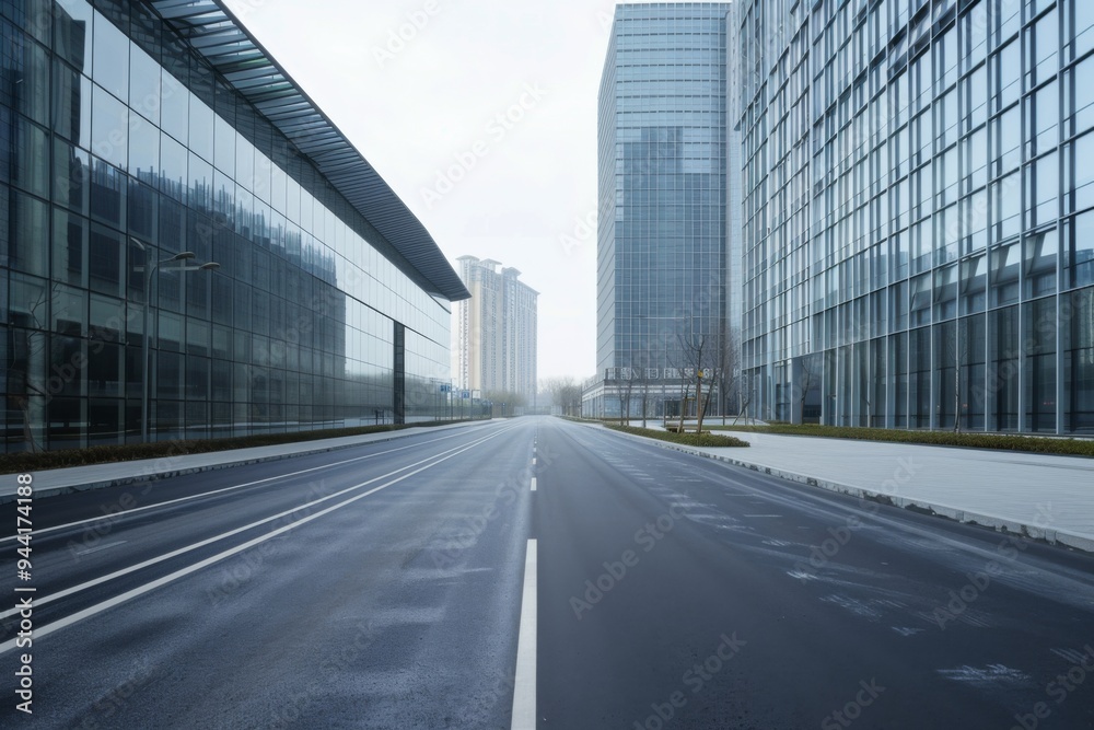Empty road next to a modern building Empty road next to a modern building