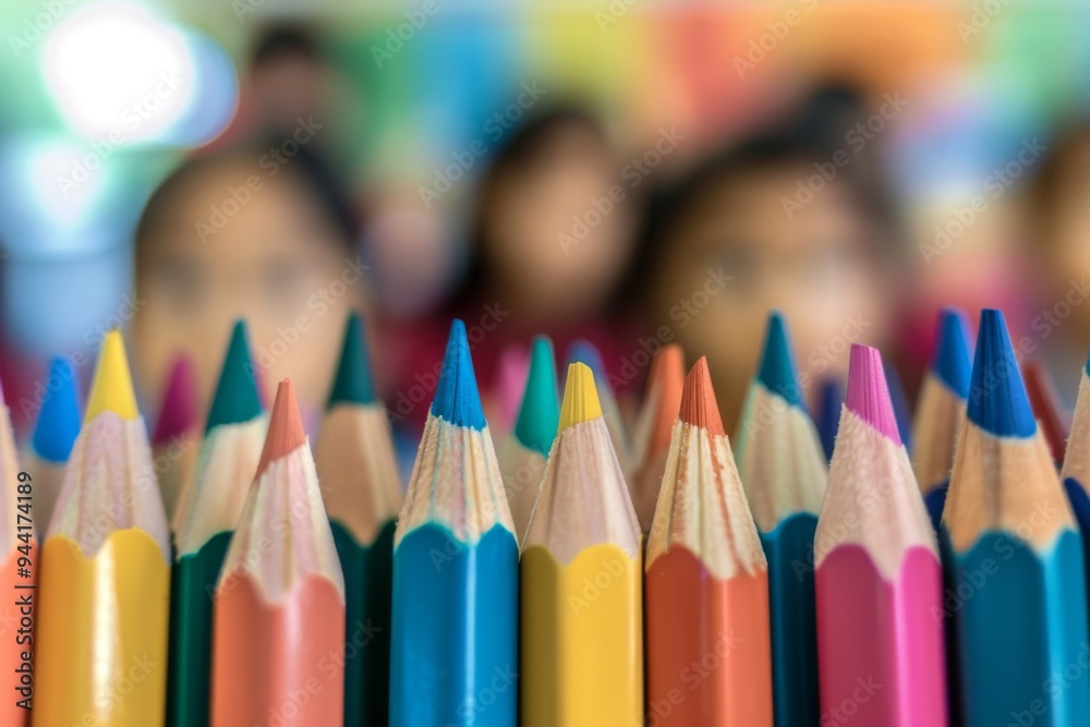Close up of coloring pencils in a classroom Close up of coloring pencils in a classroom