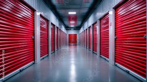 A long corridor lined with closed storage units