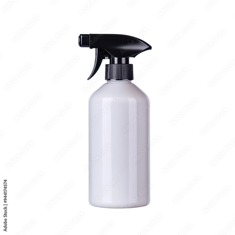 A modern spray bottle for cleaning products, featuring a sleek design and a black trigger mechanism, perfect for any household task. A modern spray bottle for cleaning products, featuring a sleek design and a black trigger mechanism, perfect for any household task.