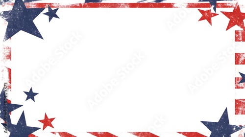 A blank rectangular frame with stars and stripes, white background, no text or images, for the design of an American patriotic theme postcard