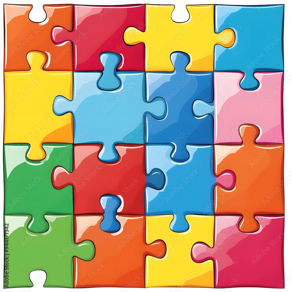A vector illustration featuring a set of twenty-four puzzle pieces A vector illustration featuring a set of twenty-four puzzle pieces