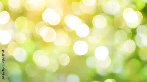 Abstract blurred fresh vivid spring summer light delicate pastel yellow green white bokeh background texture with bright circular soft color lights. Beautiful backdrop illustration.