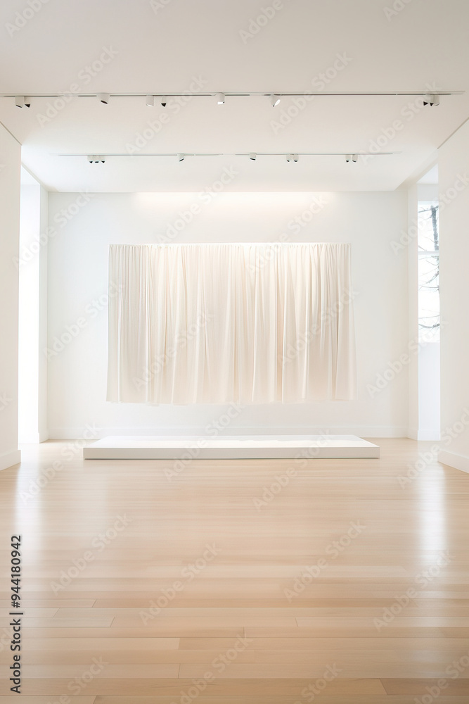 Minimalist White Room with Fabric Installation Minimalist White Room with Fabric Installation