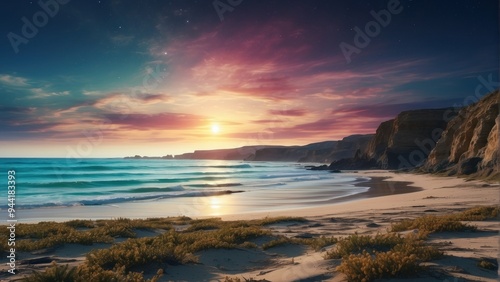 Beautiful mountain scene as if on an alien planet