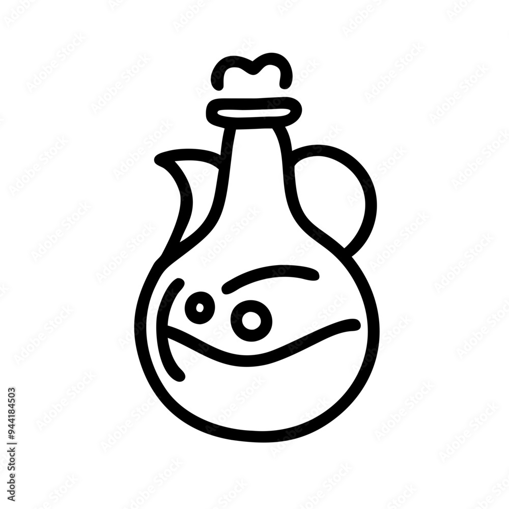 Potion Bottle Outline Icon with Face in Black and White Potion Bottle Outline Icon with Face in Black and White