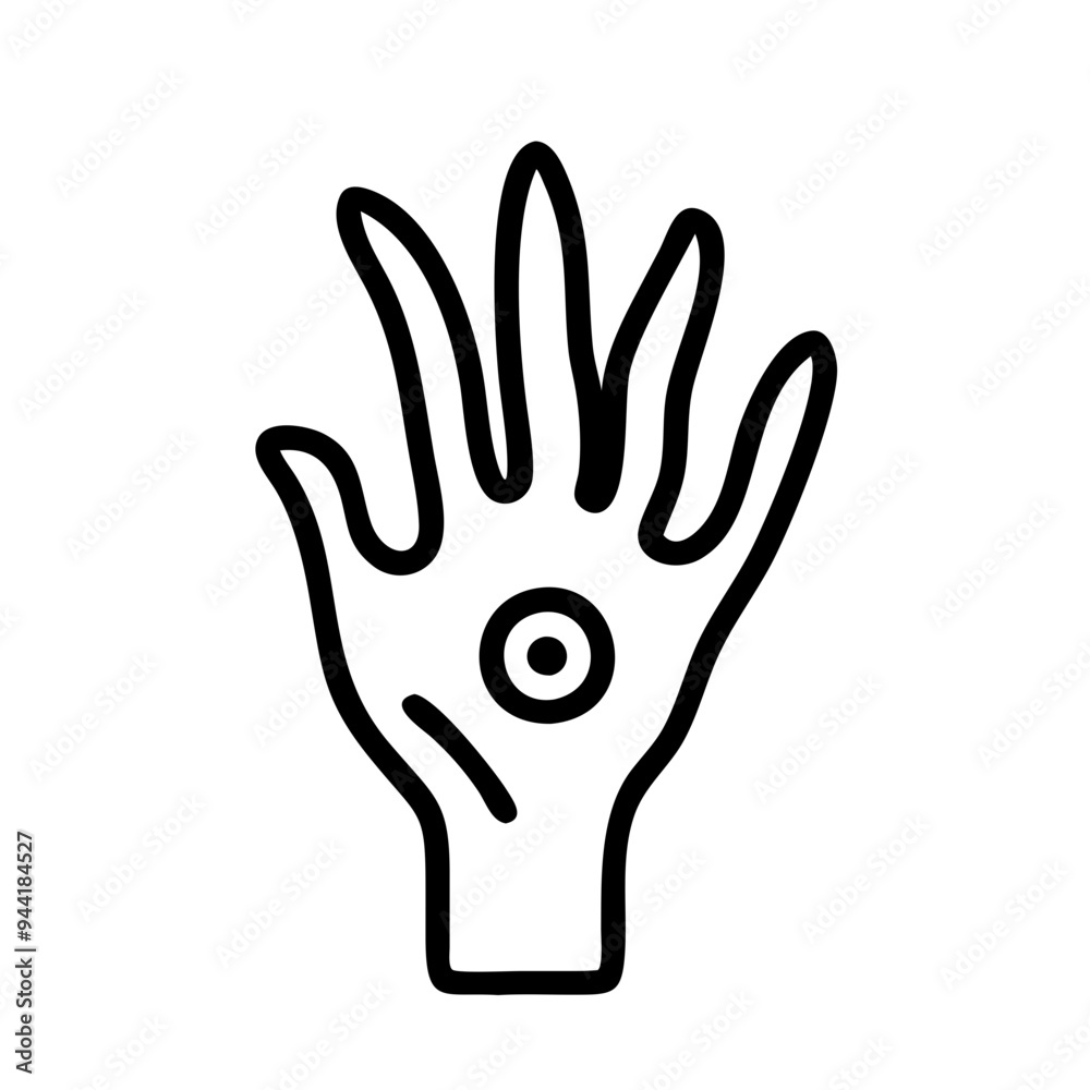 Five-Fingered Monster Hand Outline Icon with Eye in Palm Five-Fingered Monster Hand Outline Icon with Eye in Palm