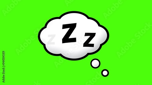 Animation of text Zzz on speech bubble. Transparent background or green background. 4K resolution