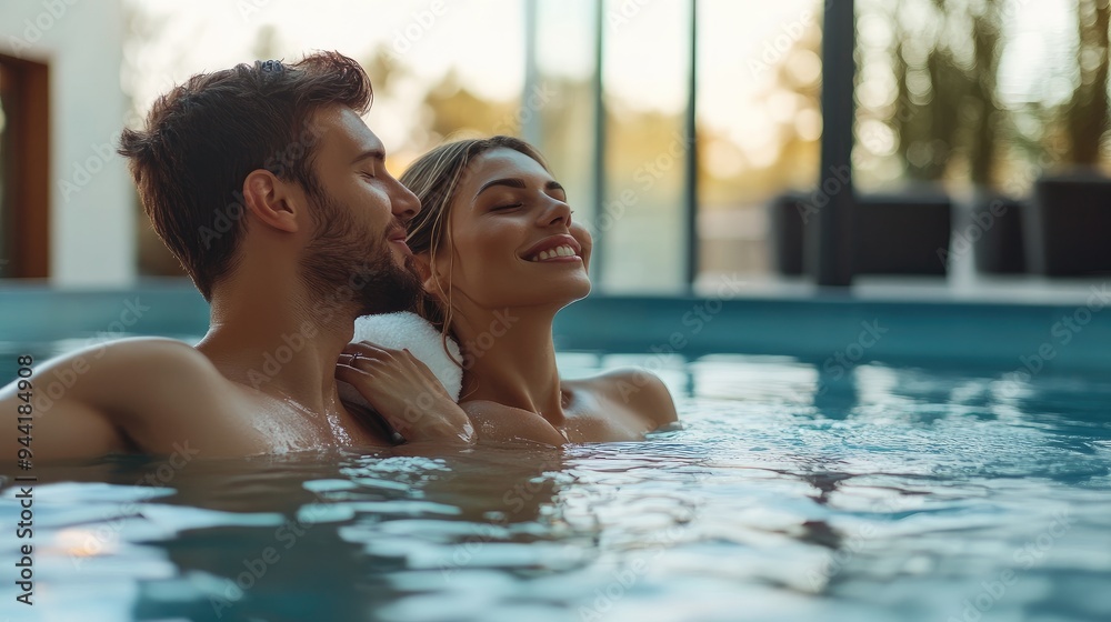 Beautiful young couple enjoying and relaxing in SPA center Beautiful young couple enjoying and relaxing in SPA center