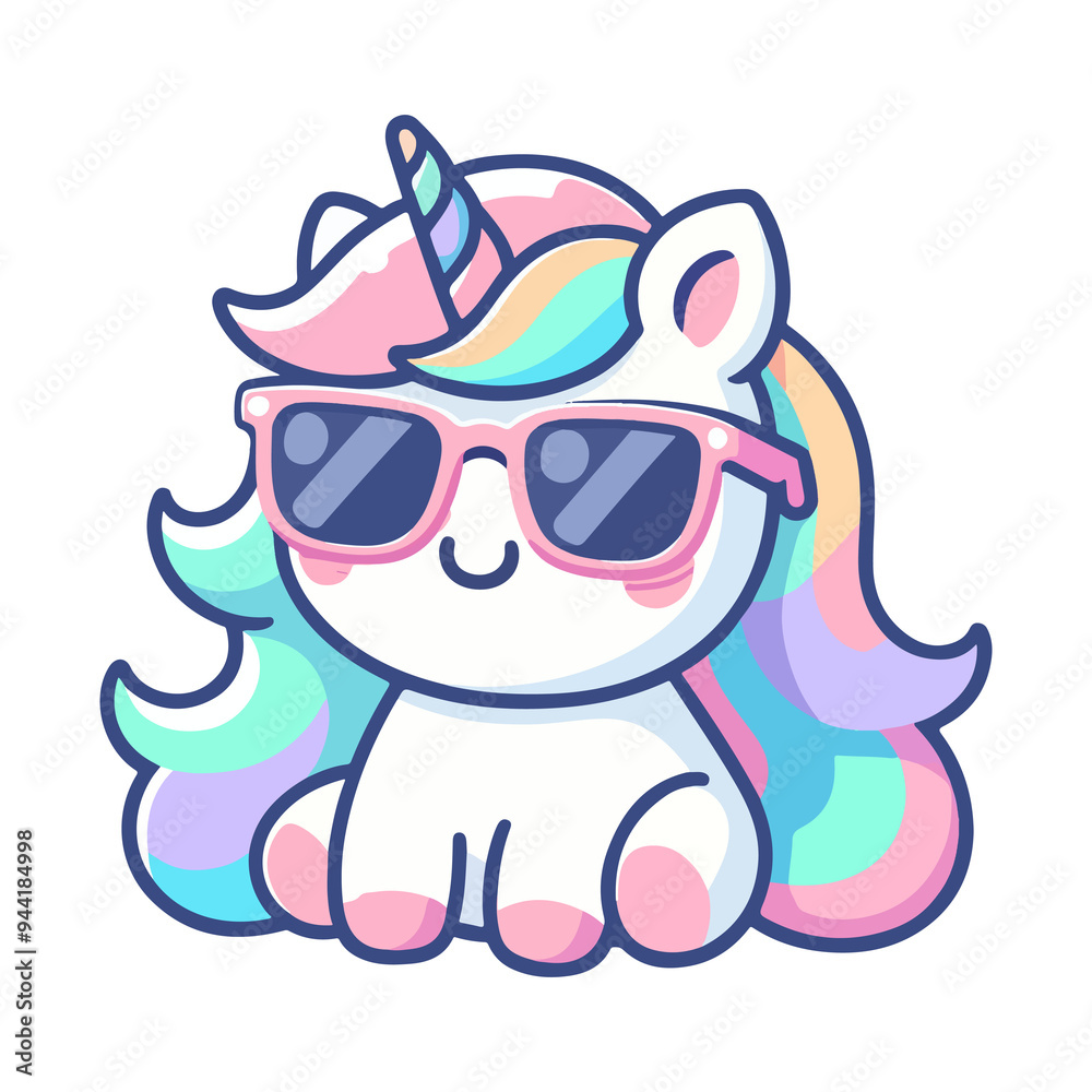 Naklejka premium cute unicorn wearing sunglasses cartoon icon character