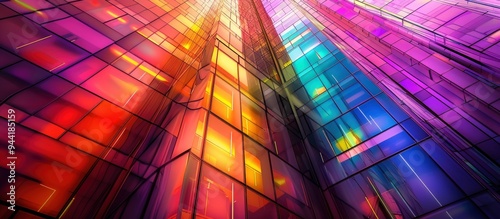 Skyscrapers with colorful and futuristic neon lights.