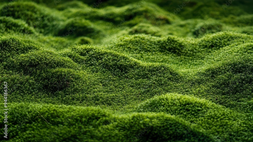 A close-up of vibrant green moss forming undulating hills A close-up of vibrant green moss forming undulating hills