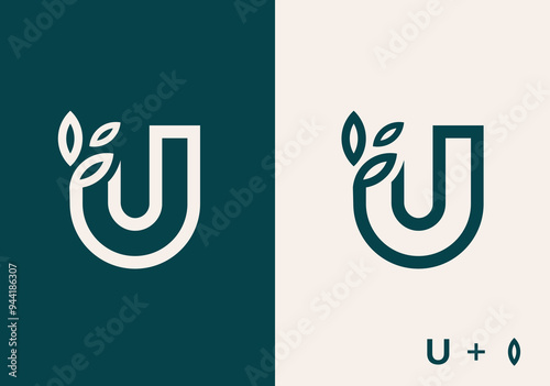 Letter U Ornaments & Leaf Logo Vector.Letter U Ornaments & Leaf Logo Vector IconLetter with leaf logo design photo