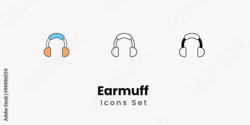Earmuff  Icons thin line and glyph vector icon stock illustration