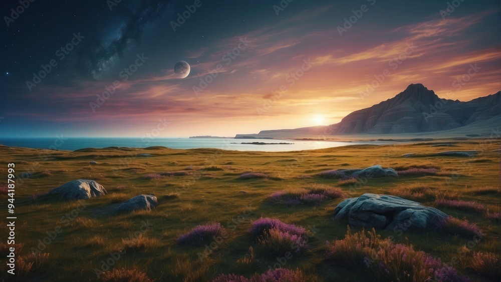 Fototapeta premium Beautiful mountain scene as if on an alien planet