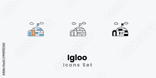 Igloo  Icons thin line and glyph vector icon stock illustration