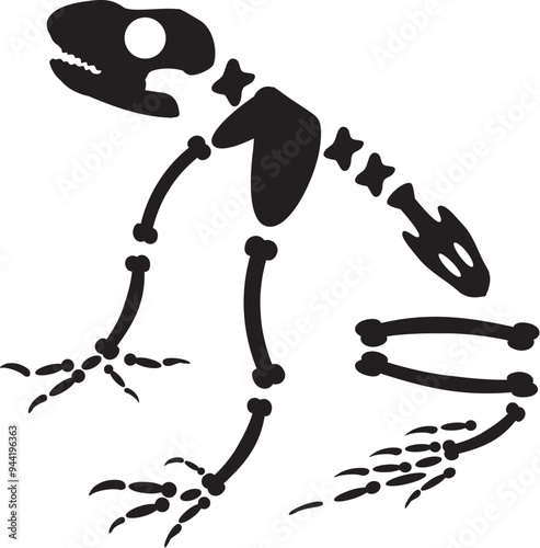 Decayed Halloween big toad frog with dried skeleton bones, fairy tale creepy character. Scary ancient fossil of big toad frog. Simple black and white Vector isolated on white background