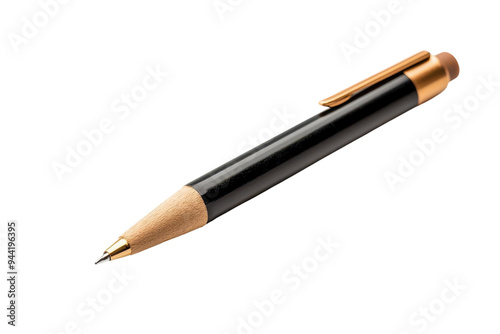 A sleek black pen with a gold accent, perfect for writing notes or signing important documents in a professional setting isolate on transparency background