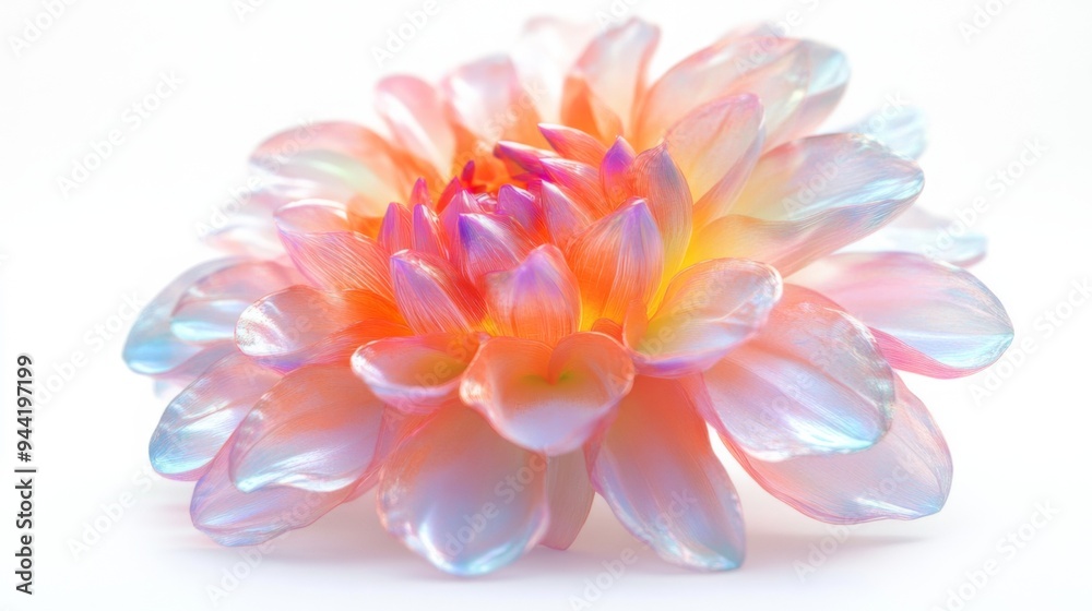 Chrome liquid metal dahlia flower. 3D render, modern design. Isolated holographic futuristic floral icon. Y2K, brutalism retro futurism concept.