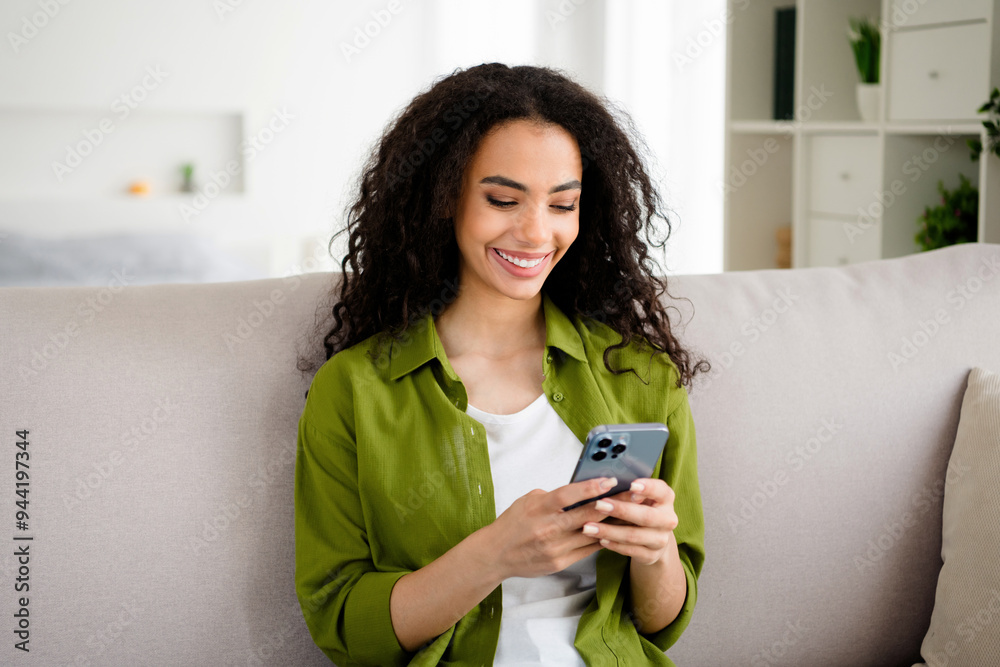 Photo of lovely attractive girl wear khaki stylish clothes chatting phone gadget social media weekend indoors Photo of lovely attractive girl wear khaki stylish clothes chatting phone gadget social media weekend indoors
