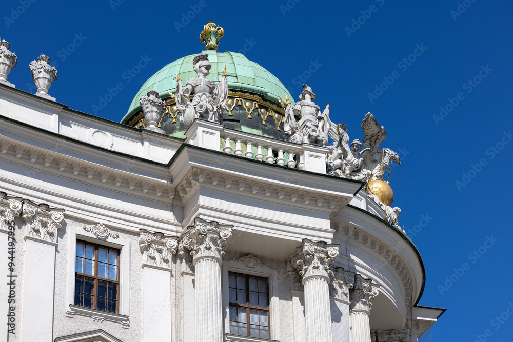 Details of decorative facade of Hofburg Palace with Sisi Museum, Vienna, Austria
