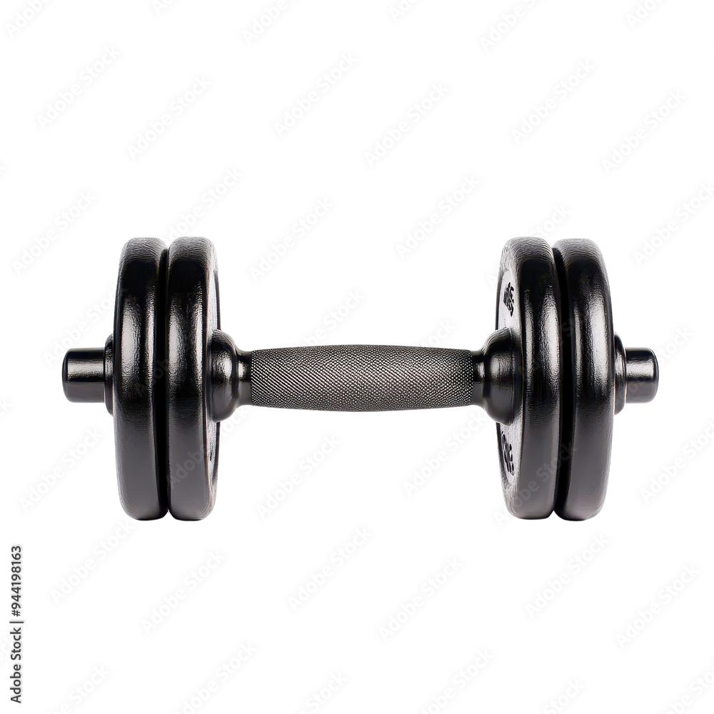 A solid black dumbbell ideal for strength training and fitness workouts, perfect for gym enthusiasts and home fitness routines isolate on transparency background A solid black dumbbell ideal for strength training and fitness workouts, perfect for gym enthusiasts and home fitness routines isolate on transparency background