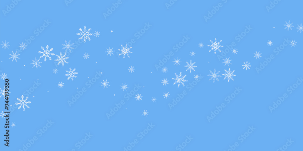 Snowflakes. Snow, snowfall. Falling scattered white snowflakes on a blue background. Snowflakes. Snow, snowfall. Falling scattered white snowflakes on a blue background.