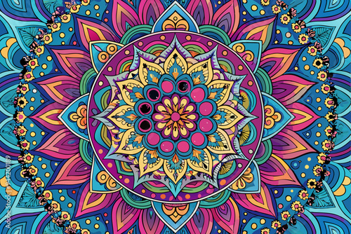 A beautifully crafted artistic mandala featuring vibrant and intricate patterns, presenting a rich tapestry of colors and shapes, perfect for decoration and design inspiration. 