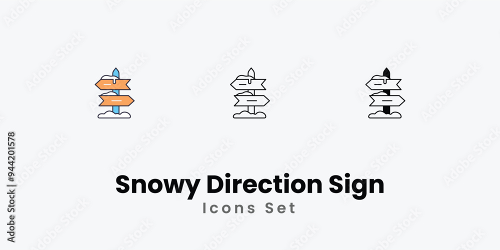 Snowy Direction Sign Icons thin line and glyph vector icon stock illustration Snowy Direction Sign Icons thin line and glyph vector icon stock illustration