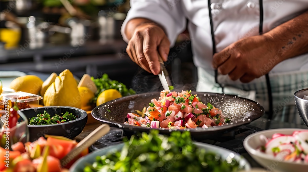 Chef Adding Fresh Ingredients to Salad