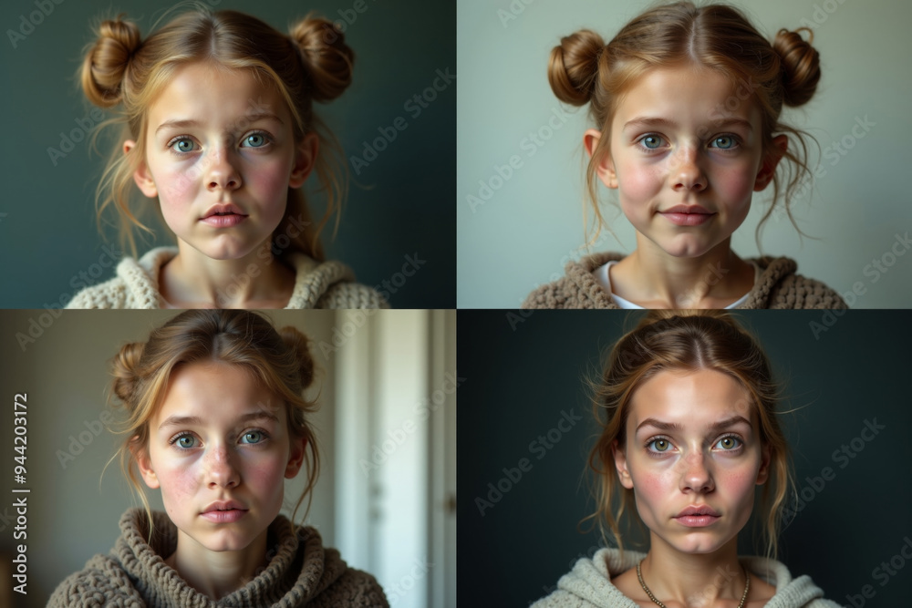 photo of woman in different old age, generative AI photo of woman in different old age, generative AI