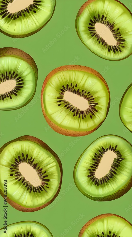 Fototapeta premium Kiwi fruit pattern on green background