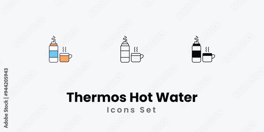 Thermos Hot Water Icons thin line and glyph vector icon stock illustration Thermos Hot Water Icons thin line and glyph vector icon stock illustration