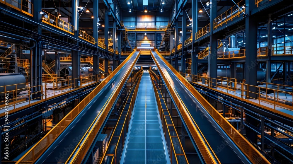 A large industrial building with a conveyor belt running through it A large industrial building with a conveyor belt running through it
