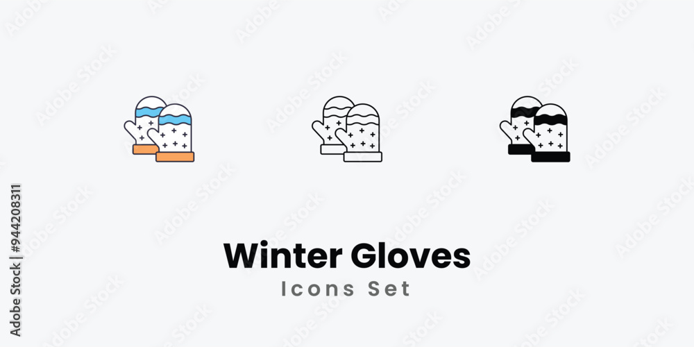 Winter Gloves Icons thin line and glyph vector icon stock illustration Winter Gloves Icons thin line and glyph vector icon stock illustration