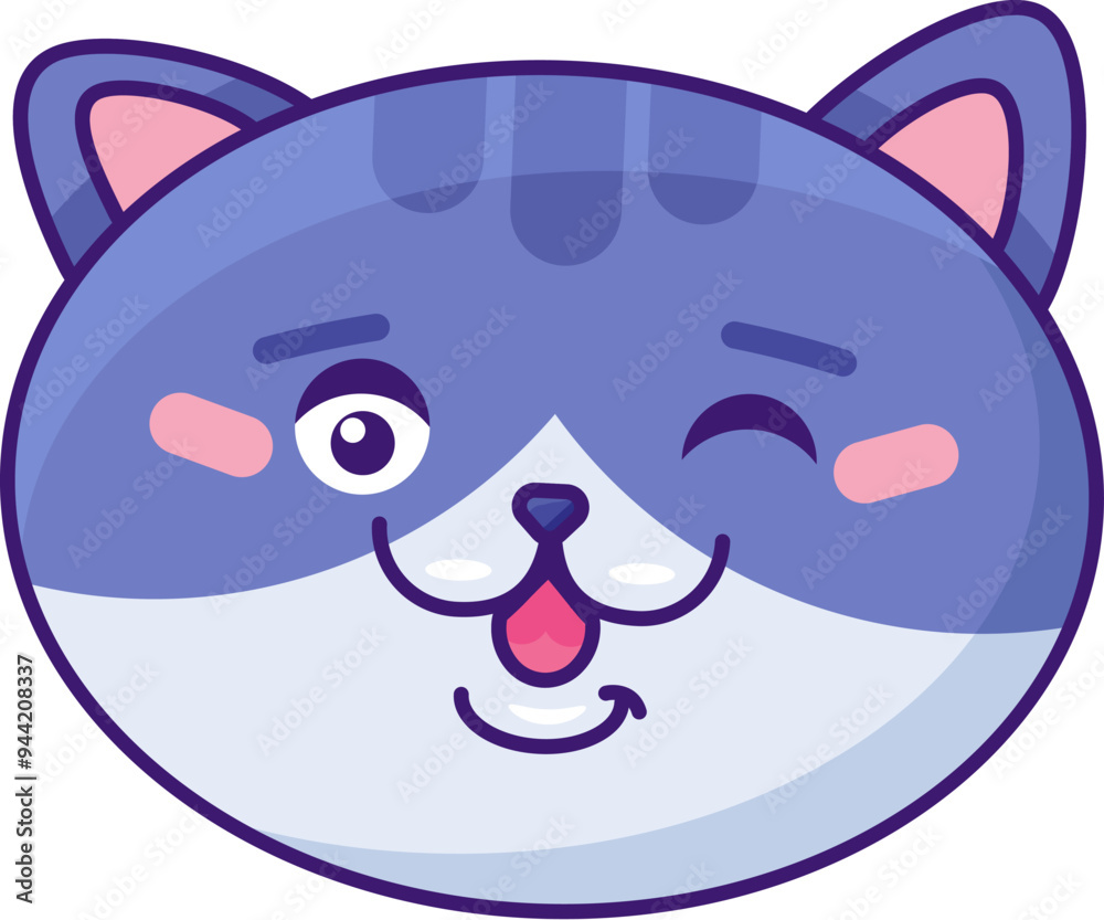 Fluffy tabby cat winks his eye cheerfully. Fat tabby Japanese cat. Element for design of pet store or vet clinic. Simple solid detail vector isolated on white background Fluffy tabby cat winks his eye cheerfully. Fat tabby Japanese cat. Element for design of pet store or vet clinic. Simple solid detail vector isolated on white background
