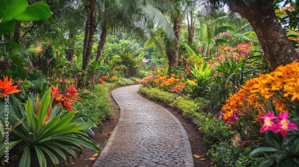 Winding Path Through a Lush Tropical Garden Winding Path Through a Lush Tropical Garden