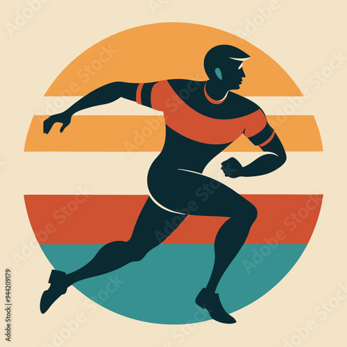 Retro Football Player Silhouette Vibrant Sunset Colors & Dynamic Action