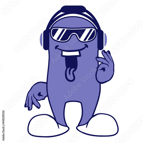 Tongue Out Guy Enjoy Music DJ Cool Face Headphone Sunglasses Party Night Listen Loud Bass Sound Dancing Clubber Raver Comic Humor Cartoon Fun Disco Club Festival Band Concert Techno Discothek Love
