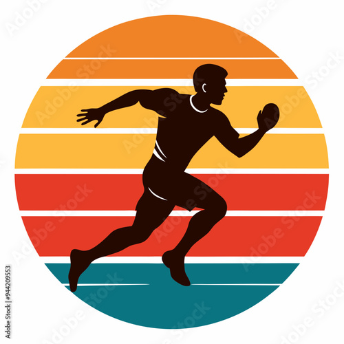 Retro Football Player Silhouette Vibrant Sunset Colors & Dynamic Action